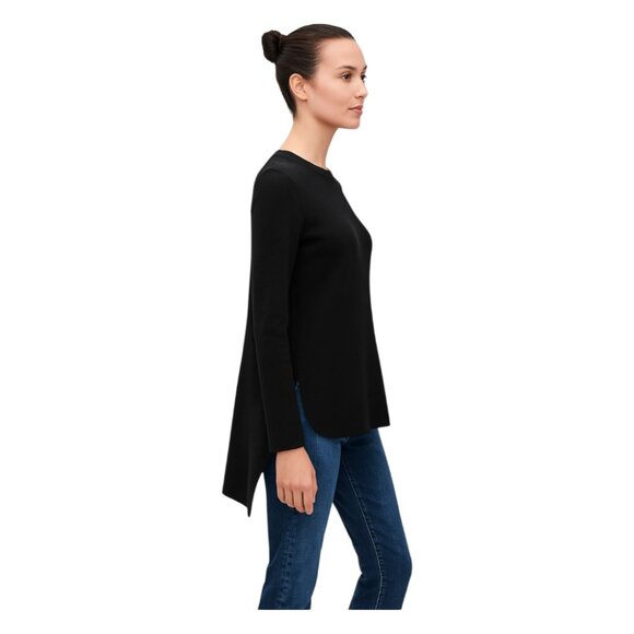 COS Small Black High Low Crewneck Long Sleeve Crepe Tunic Sweater - Picture 1 of 7